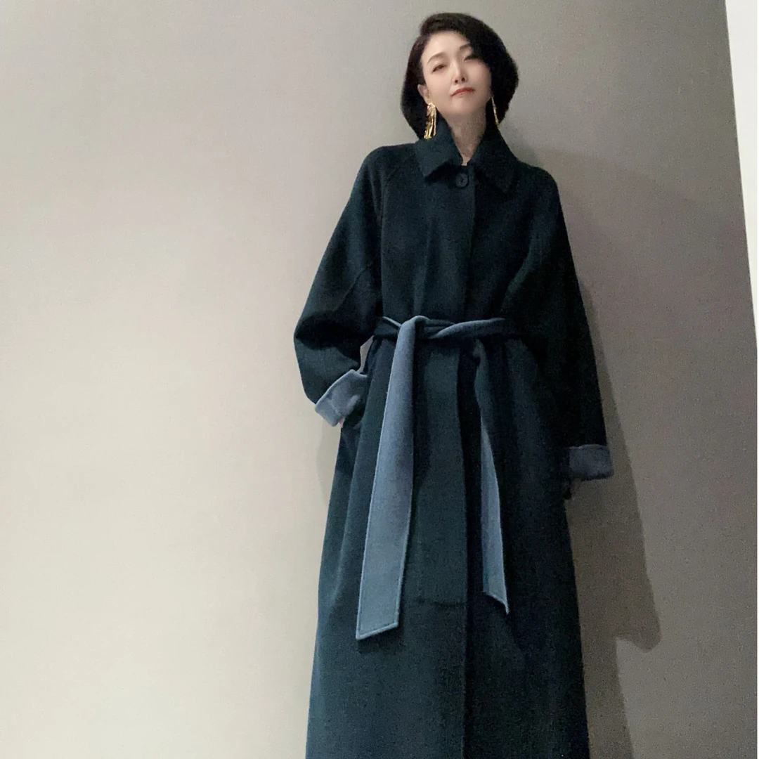 【双面蓝绒】意大利进口羊毛羊绒双面尼纯手工阔版大衣MC9269
