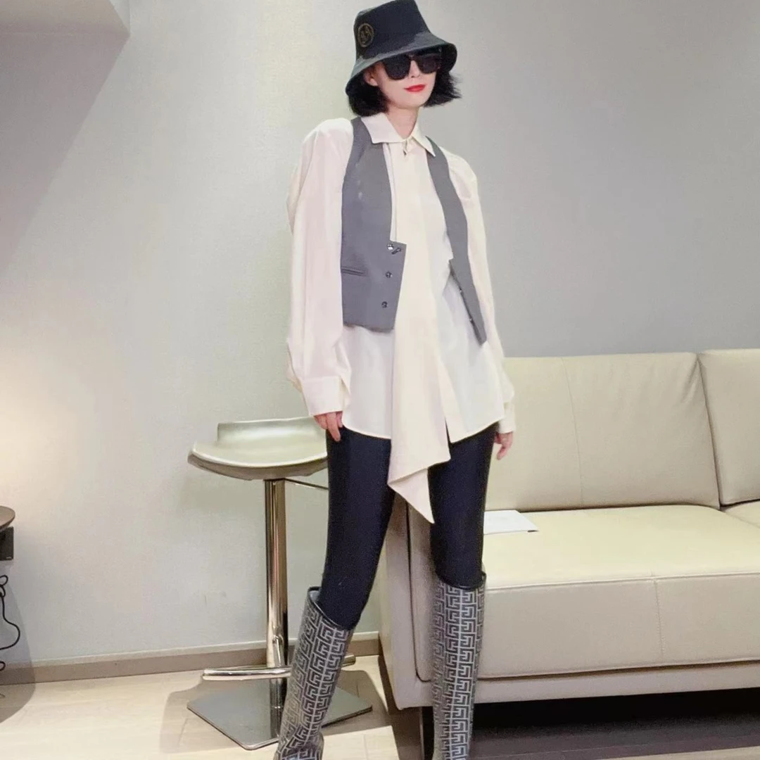 高端进口高级灰色毛混纺格仔百搭马甲MC8021