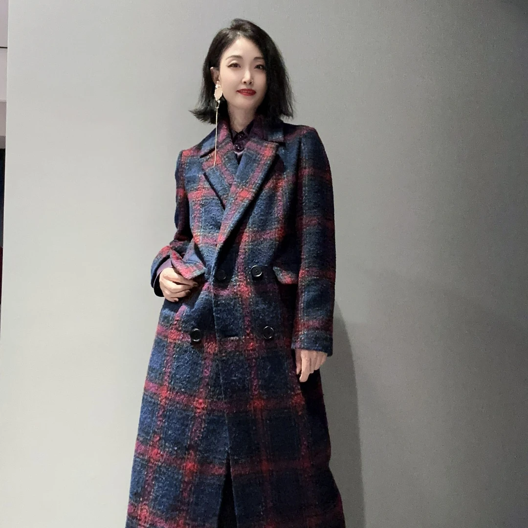 【专用】小众时尚格子中长款毛呢大衣MC8512