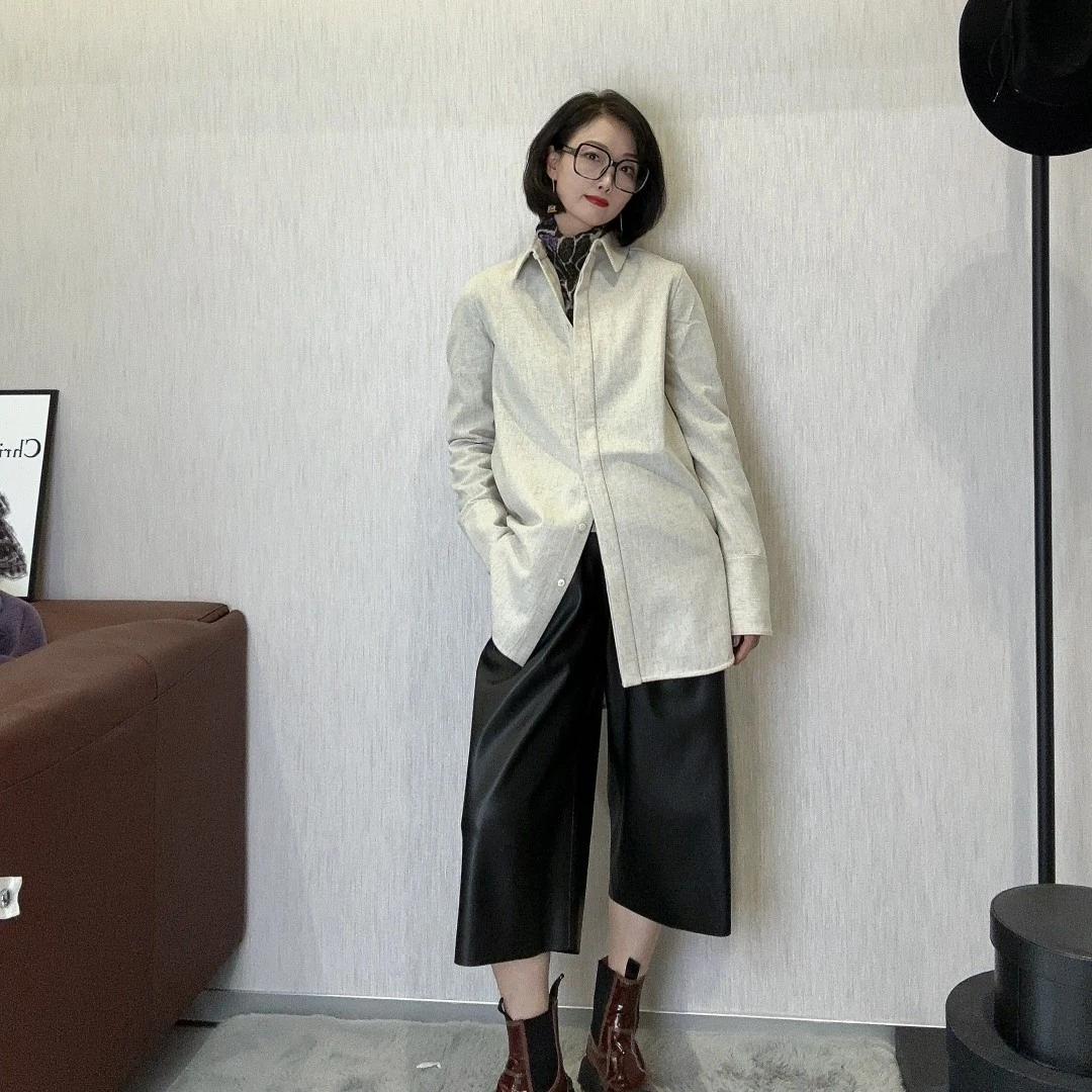 高端小众设计师格调高级奶油杏色新款衬衣QG87596P
