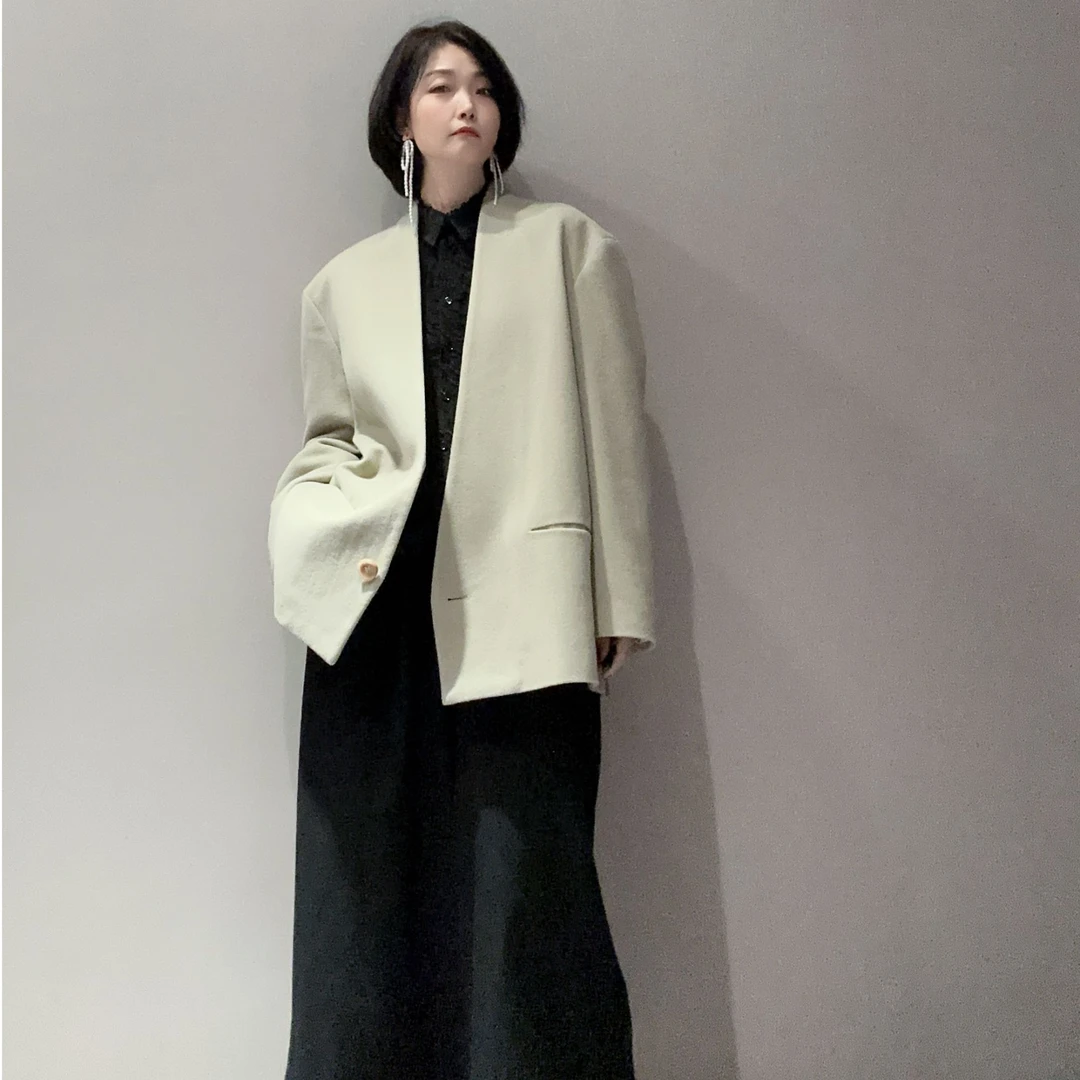 极简气质休闲毛呢单扣西装外套MC9979