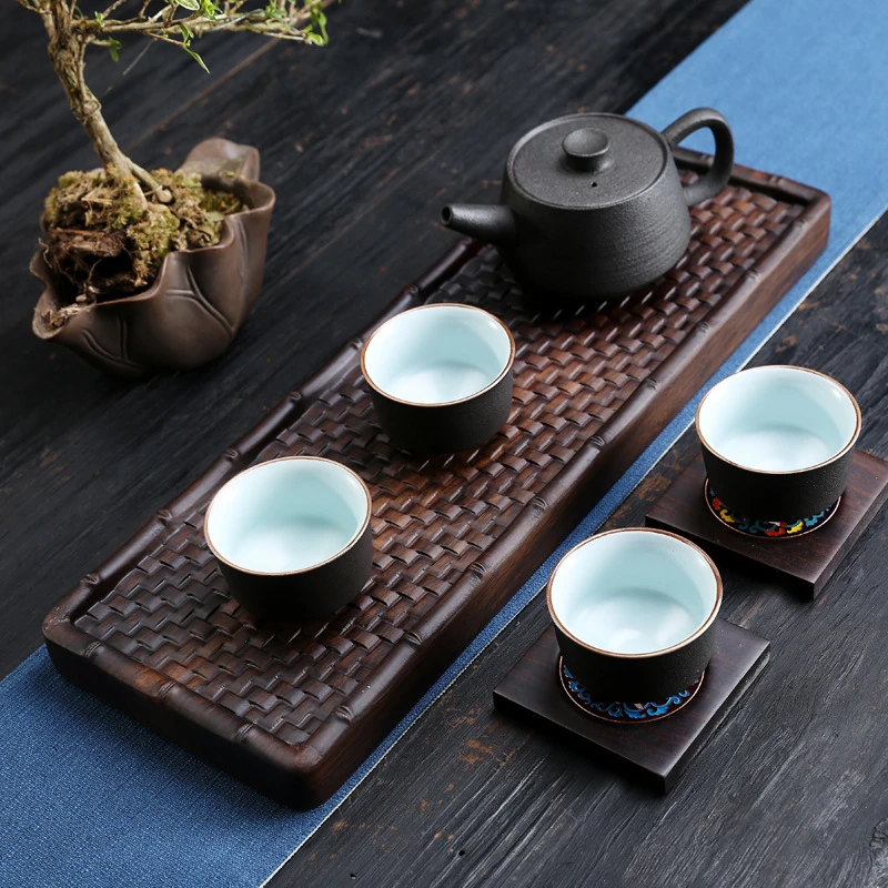 干泡台黑檀木实木原木茶盘小茶台茶海家用功夫茶道不排水竹艺托盘