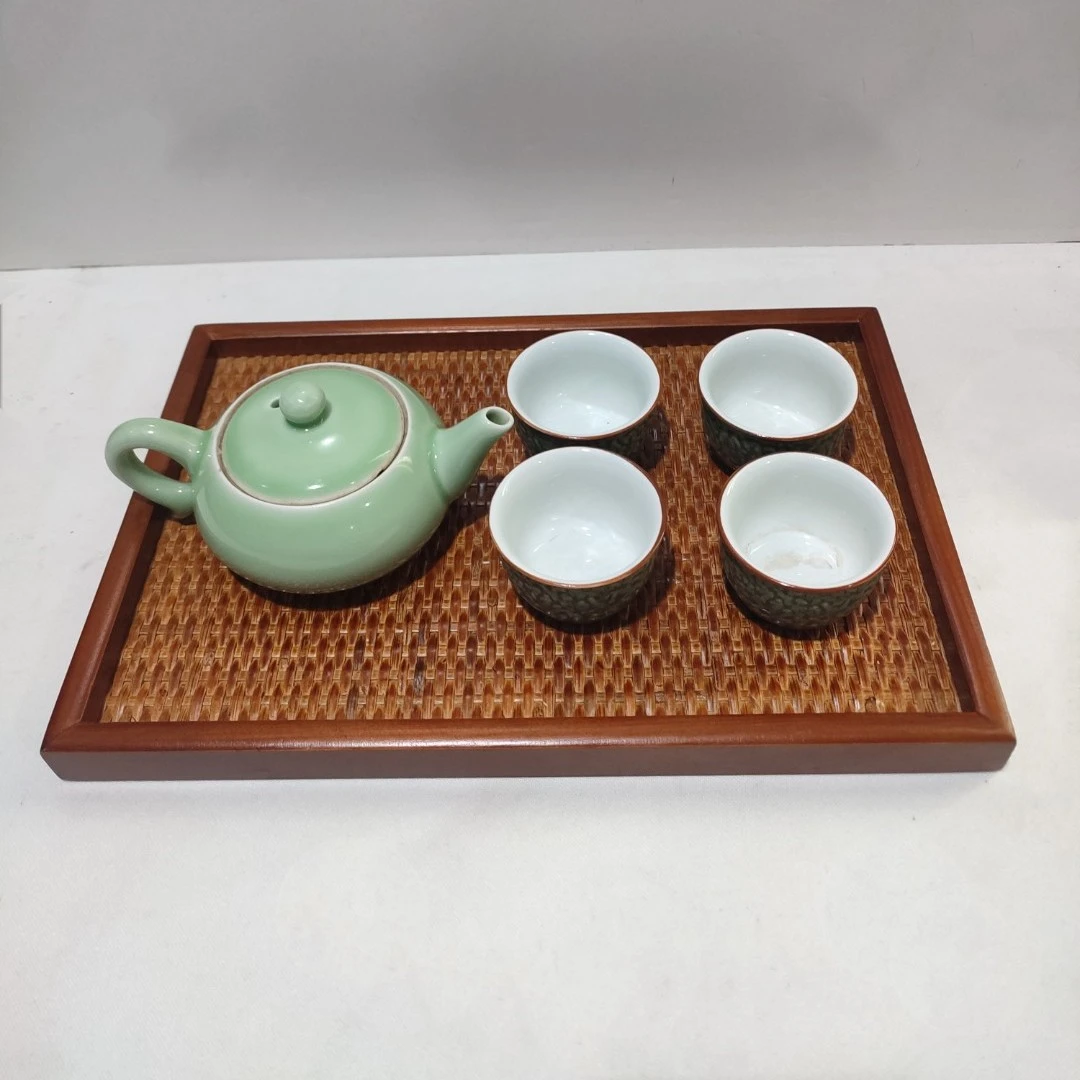 竹编茶盘微瑕泰式实木质托盘长方形家用酒店放茶杯美容院复古藤编