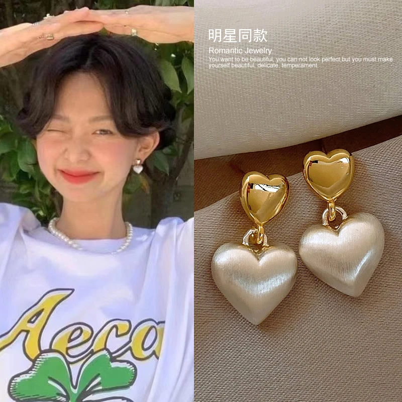 合金耳饰 fever同款爱心拉丝耳环小众设计感高级感耳环新款耳饰女