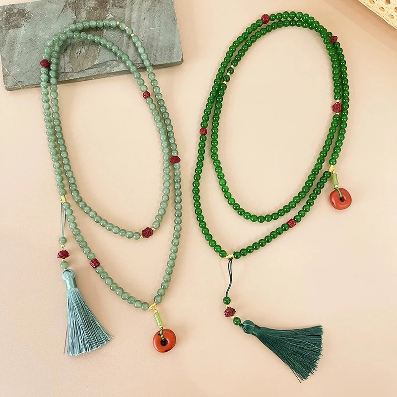 合金项链 中国风串珠斜挎链长款项链新中式文艺百搭女流苏毛衣链