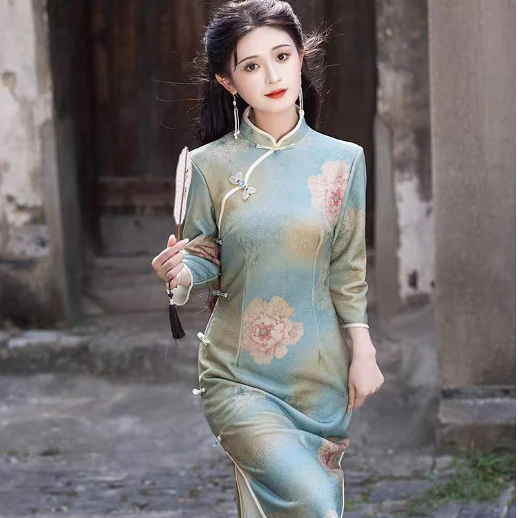 恬子梦 T482 秋季新款 半秋 裙长120 七分袖旗袍