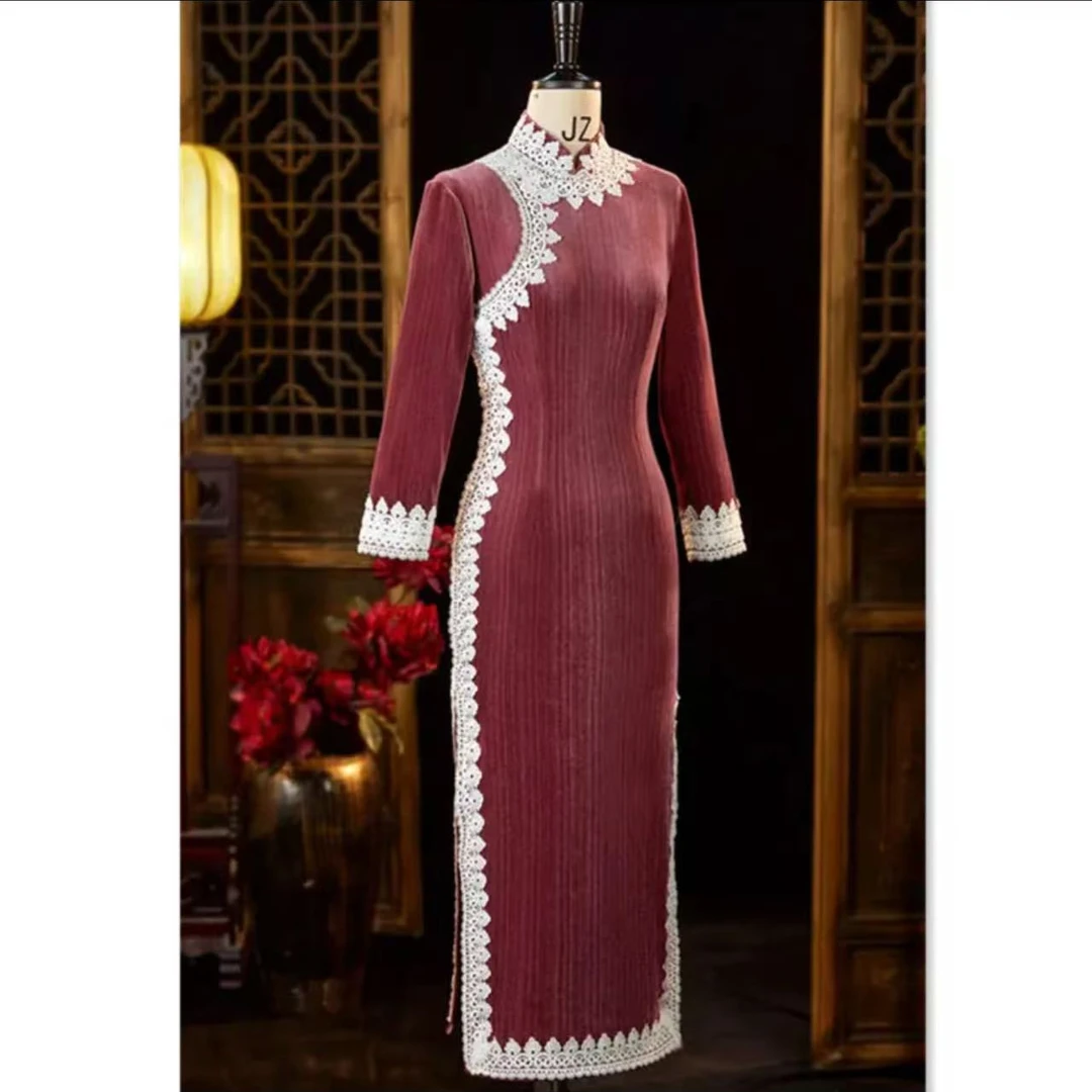 恬子梦 T490 冬季加绒 醉唐风 裙长120 长袖旗袍