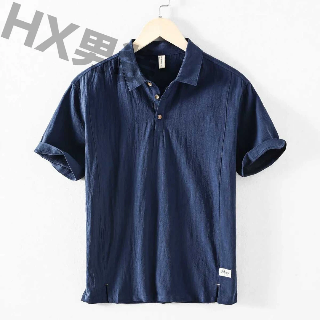 夏季复古亚麻男士短袖衬衫中国风休闲大码宽松薄款帅气翻领衬衣男