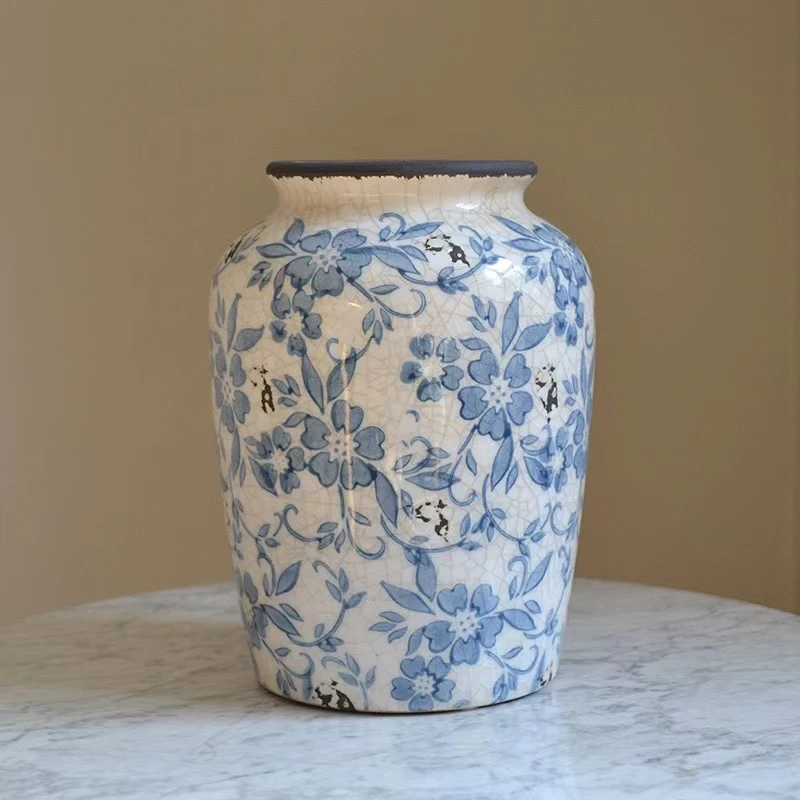 【花小闹】青花瓷裂纹陶瓷花瓶手工制作家居摆件中国风百搭花瓶