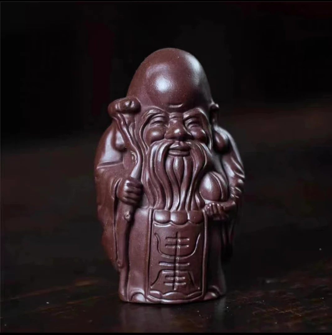 双十一宜兴原矿紫砂纯手工制作茶玩手把件-寿星公
