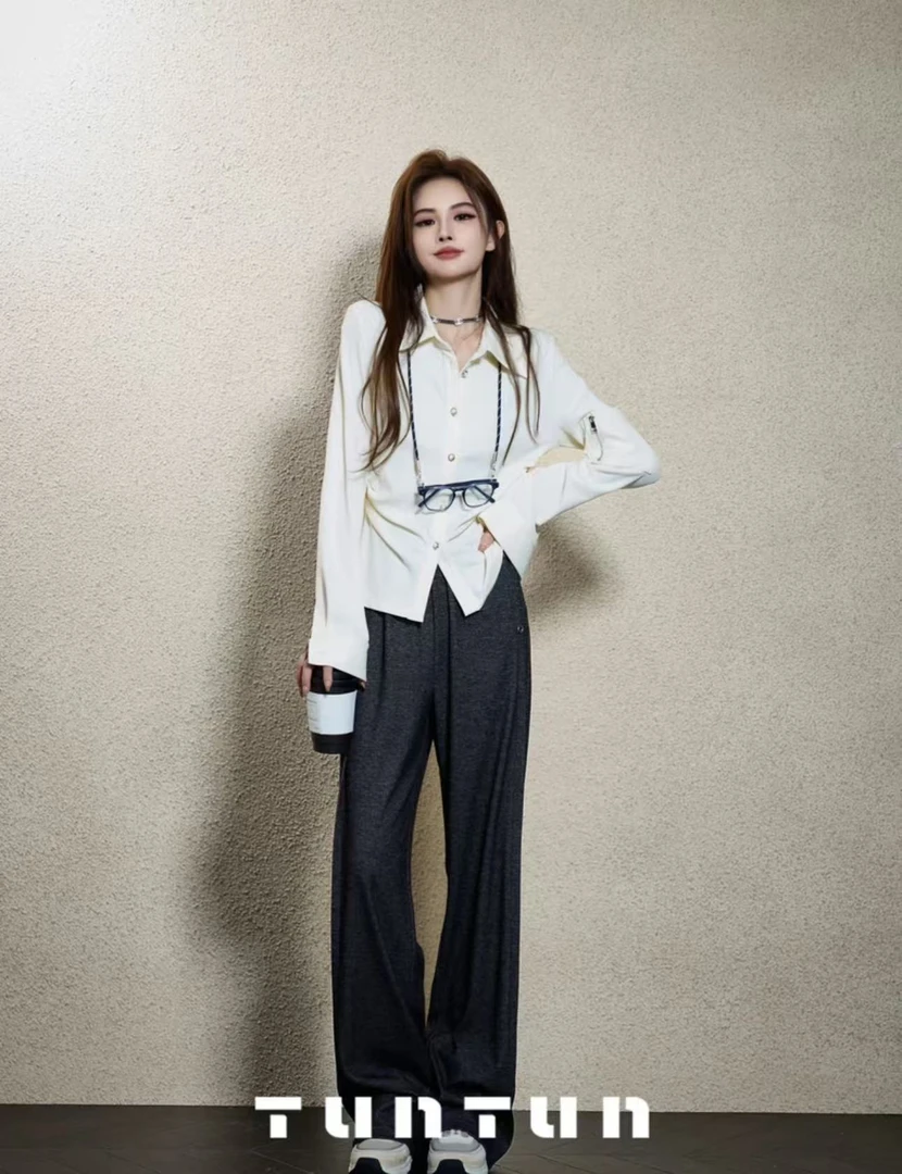 吞吞穿搭日记【懒懒裤 深灰色】轻松出行 百搭橡筋腰休闲裤秋冬时尚