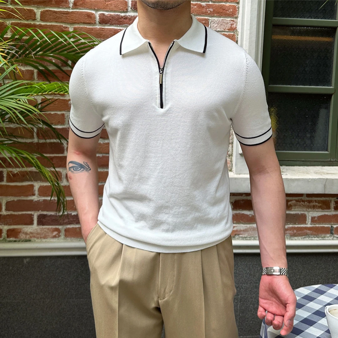 鹿三先生绅装意式休闲针织莱赛尔翻领上衣夏季薄款透气轻熟polo男