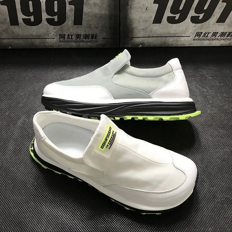 2025年新款男鞋潮鞋一脚蹬懒人鞋潮流百搭休闲鞋厚底男士帆布鞋