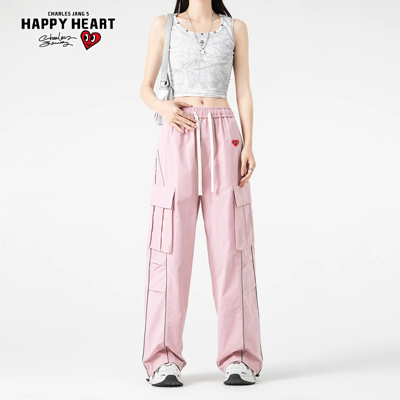 查尔斯桃心百搭工装裤女春秋季新款小个子高腰休闲休闲裤
