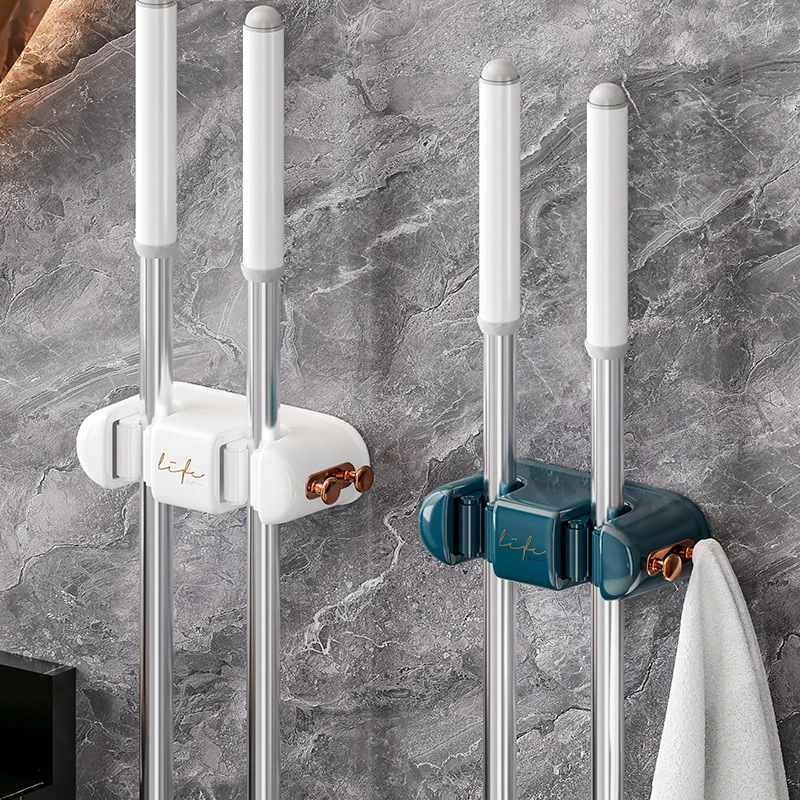 拖把挂钩挂架免打孔壁挂卫生间拖布收纳架粘胶强固力定卡扣扫把夹