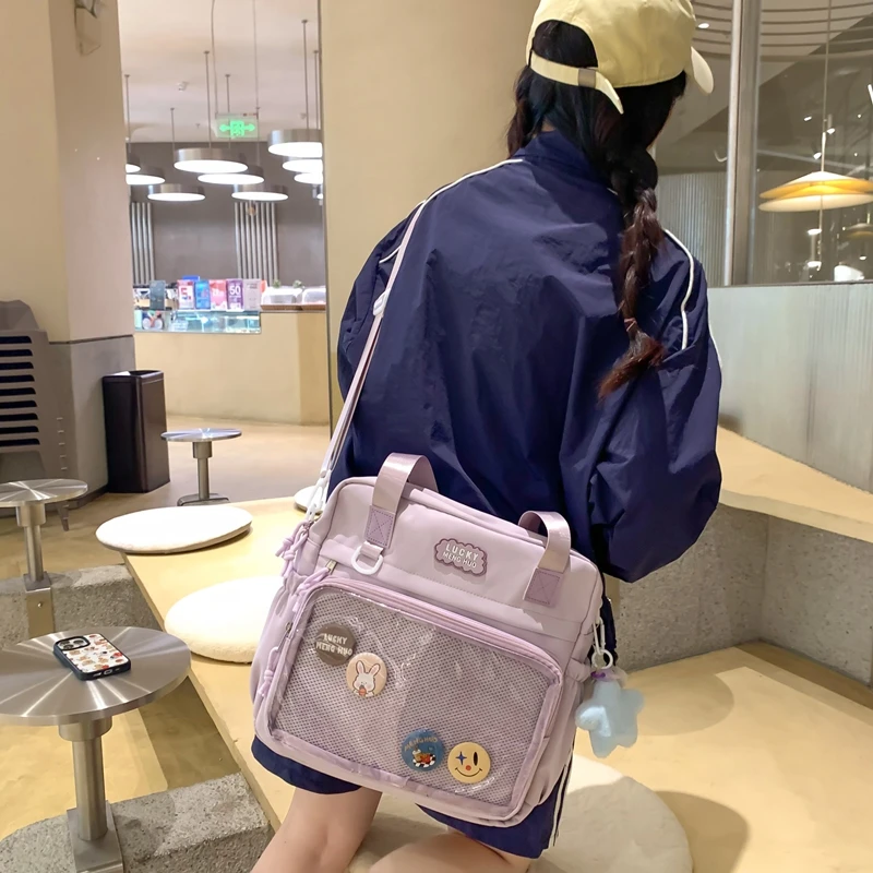 韩版百搭高颜值单肩斜挎包ins风女学生手拎书袋补课包大容量痛包