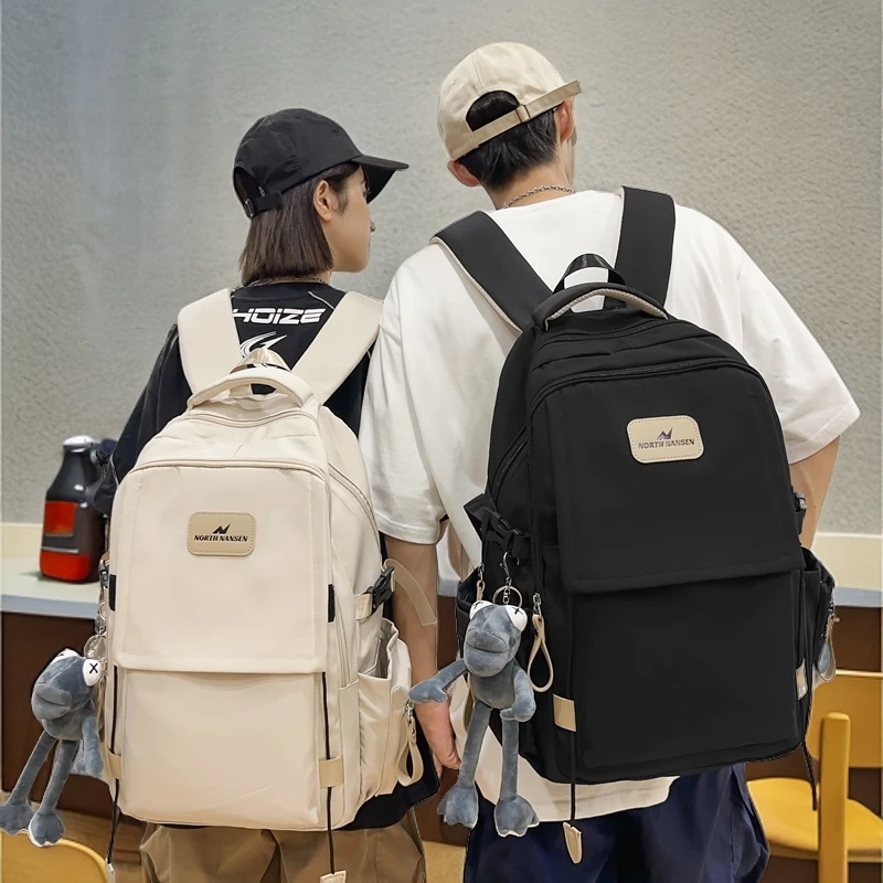 简约书包女初中生韩版大容量森系设计感百搭双肩包高中生男生背包