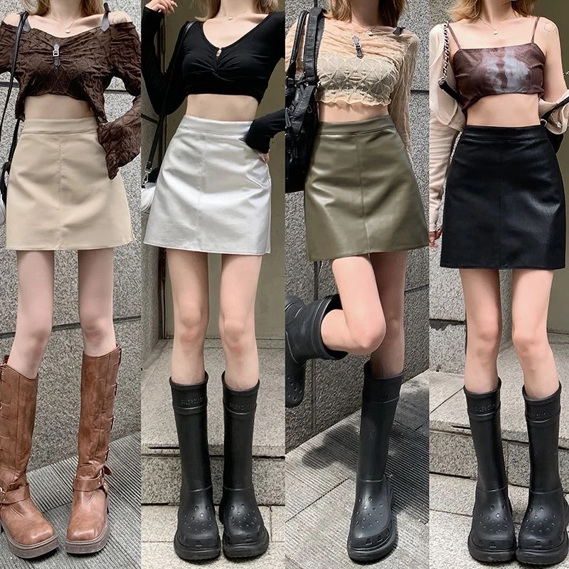 美式辣妹半身裙女2024春秋新款高腰显瘦A字裙pu皮裙小个子短裙子