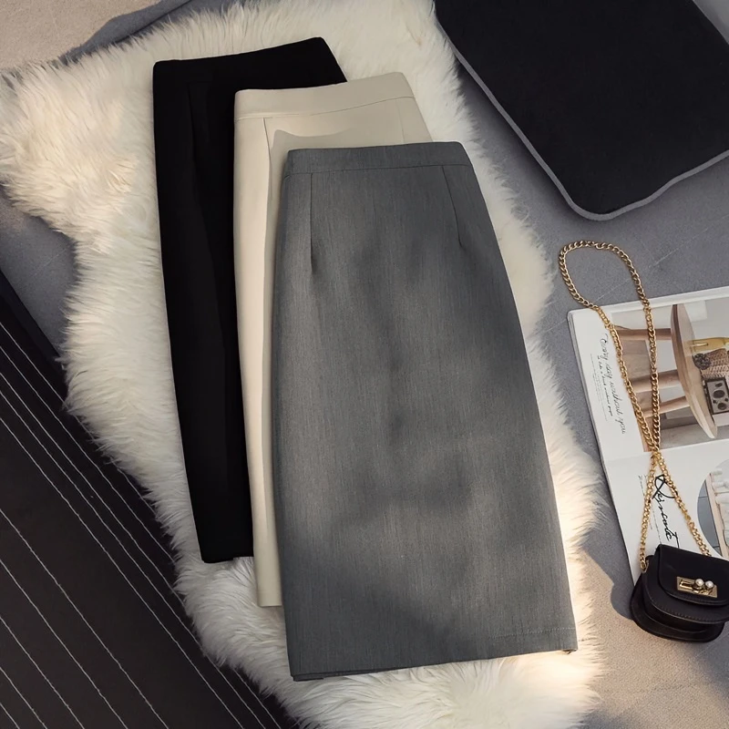 早秋小个子西装半身裙女中长款开叉高腰A字裙显瘦打底包臀裙百搭