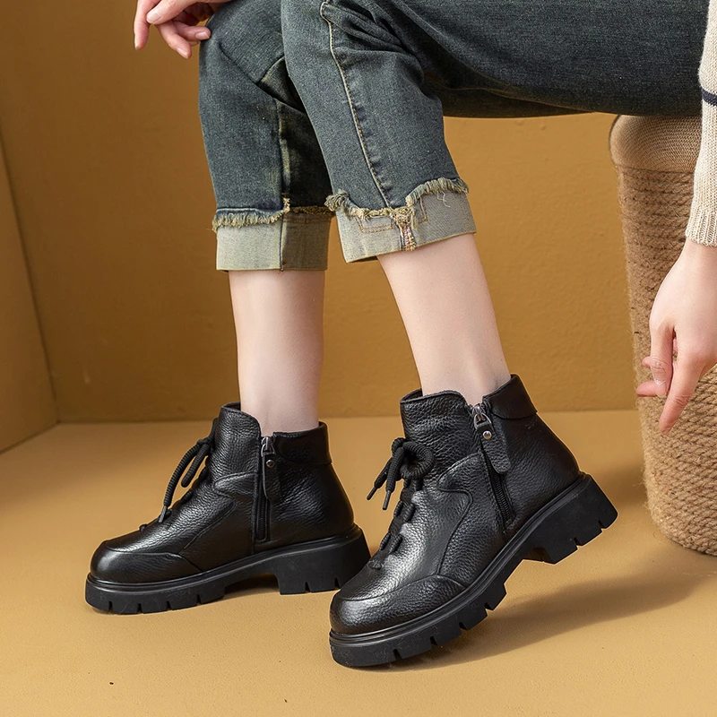 1头层牛皮马丁秋冬靴女新款厚底2025真皮加绒短靴爆款百搭增高