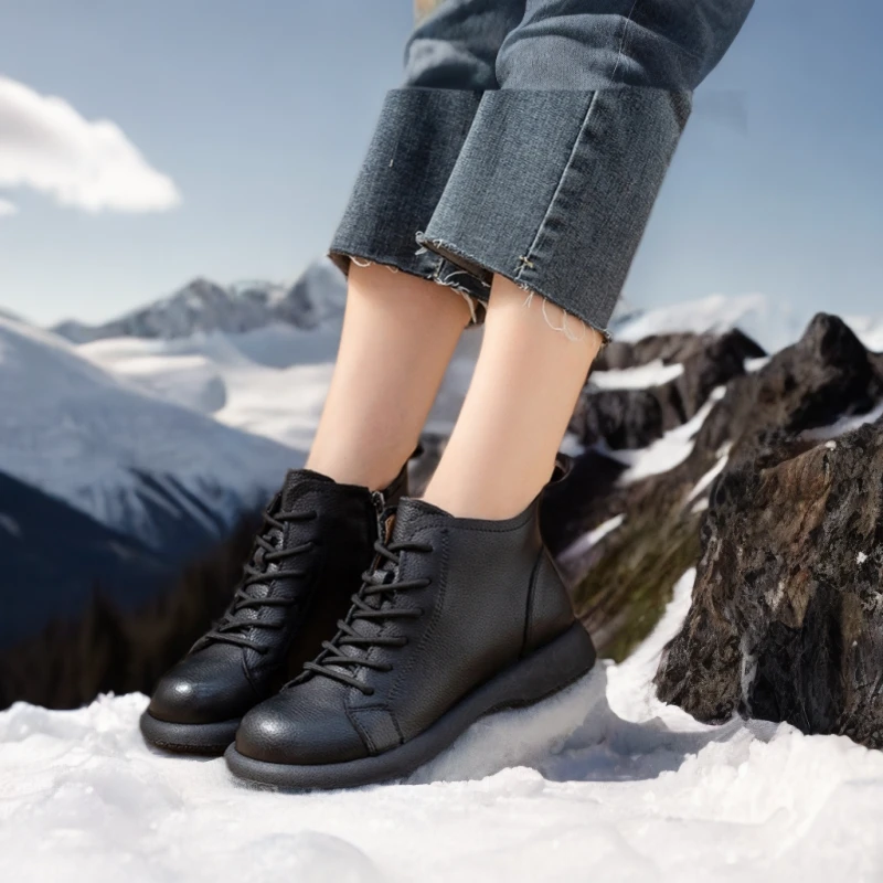 头层牛皮复古舒适马丁靴女超软新款英伦秋冬靴加绒平底短靴单靴