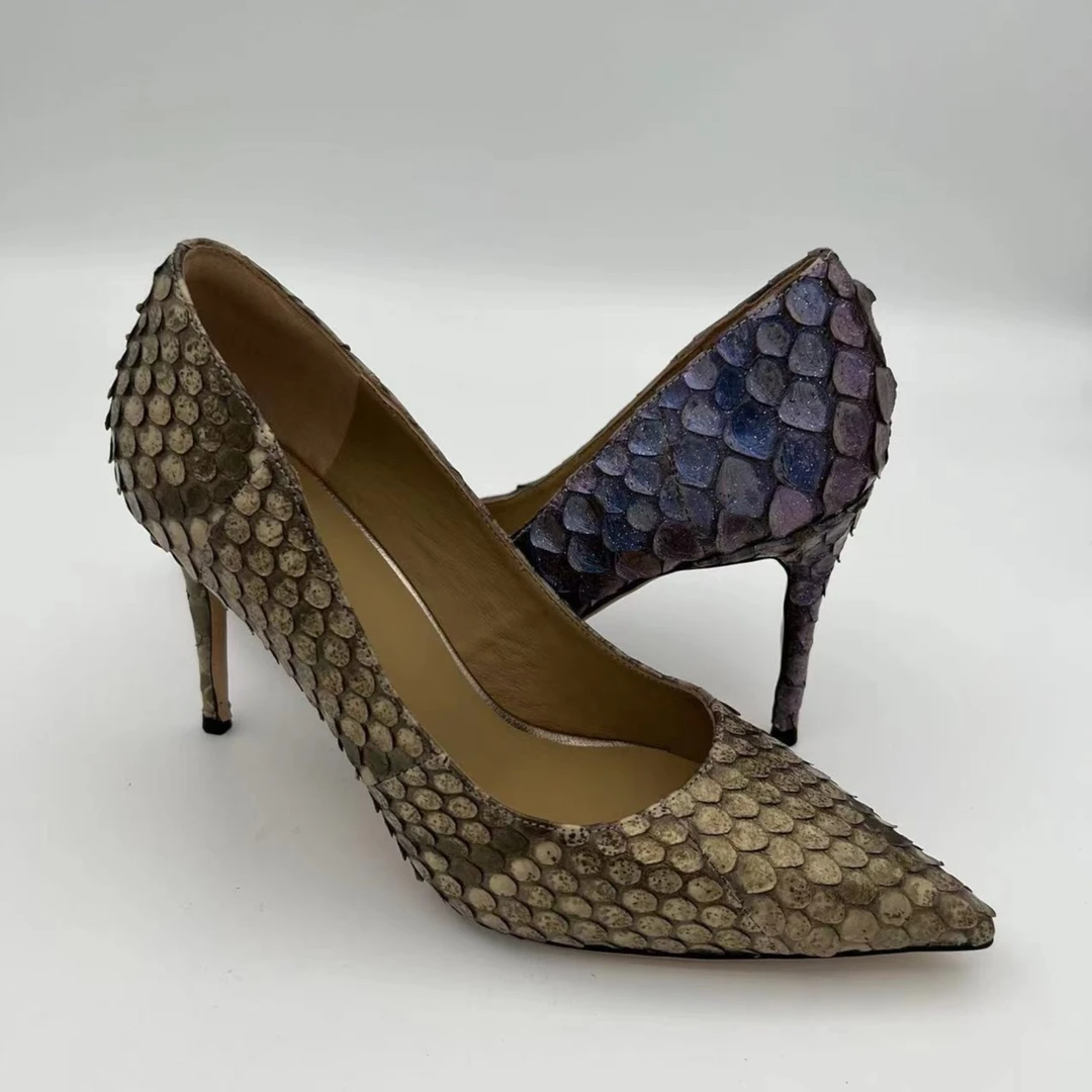 LOVECHAMR2022年新款贵妇蟒皮单鞋跟高8公分
