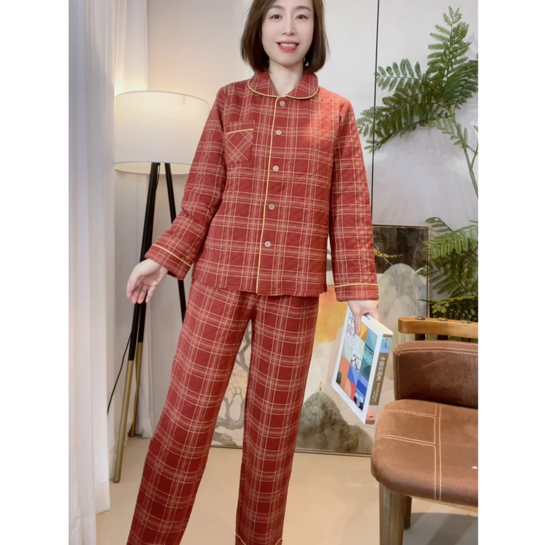 【年终清货专区】墨川秋冬夹棉空气层长袖情侣睡衣套装家居服LZ2895