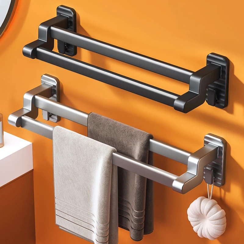 毛巾架免打孔卫生间置物架浴巾置物架浴室厕所壁挂黑色毛巾杆壁挂