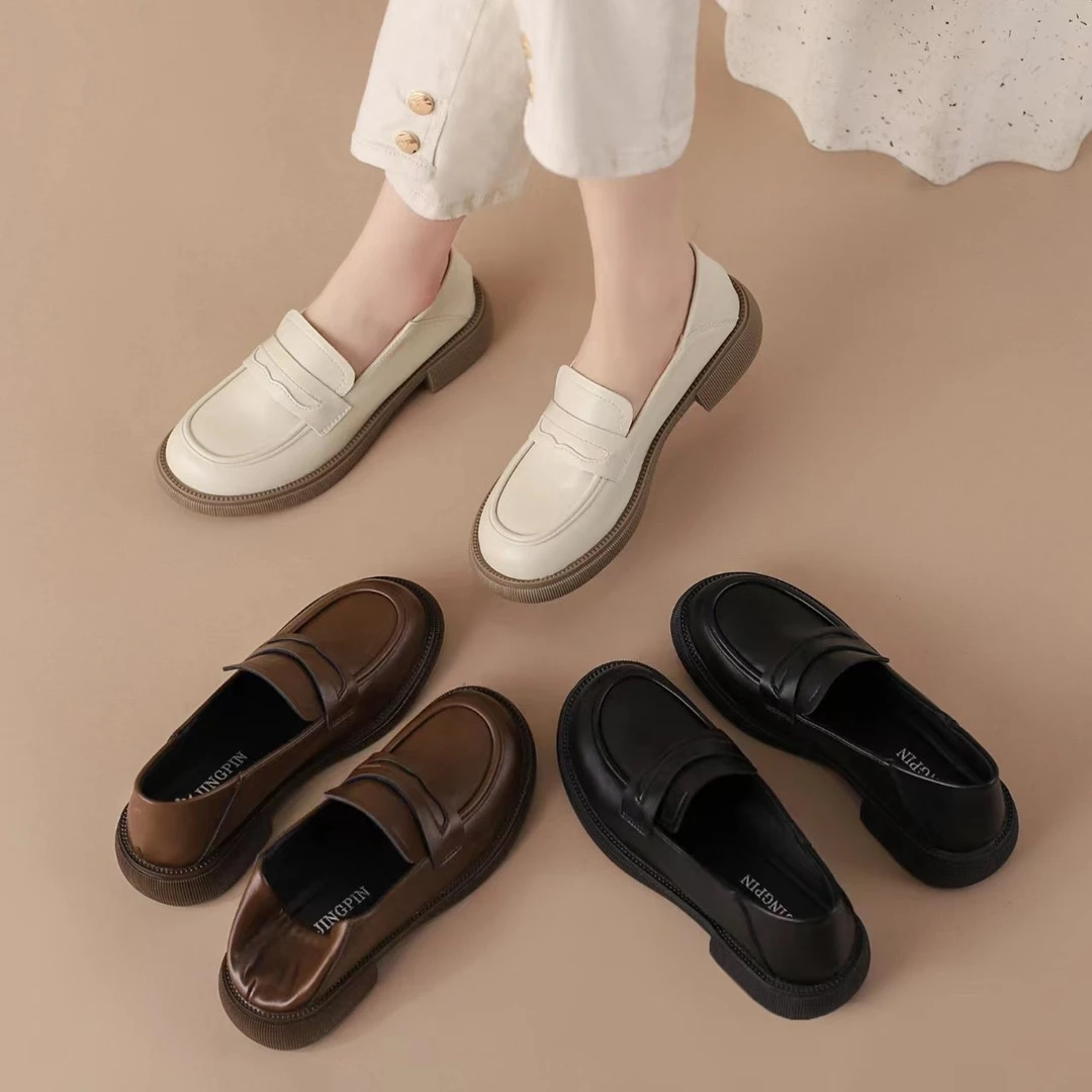 新款乐福软底软皮时尚百搭舒适女鞋复古春秋厚底英伦风爆款真皮