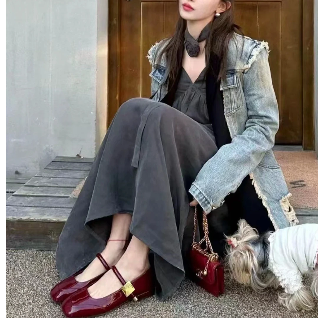 T玛丽珍女鞋单鞋高级车厘子红色新款玛丽珍时尚百搭舒适