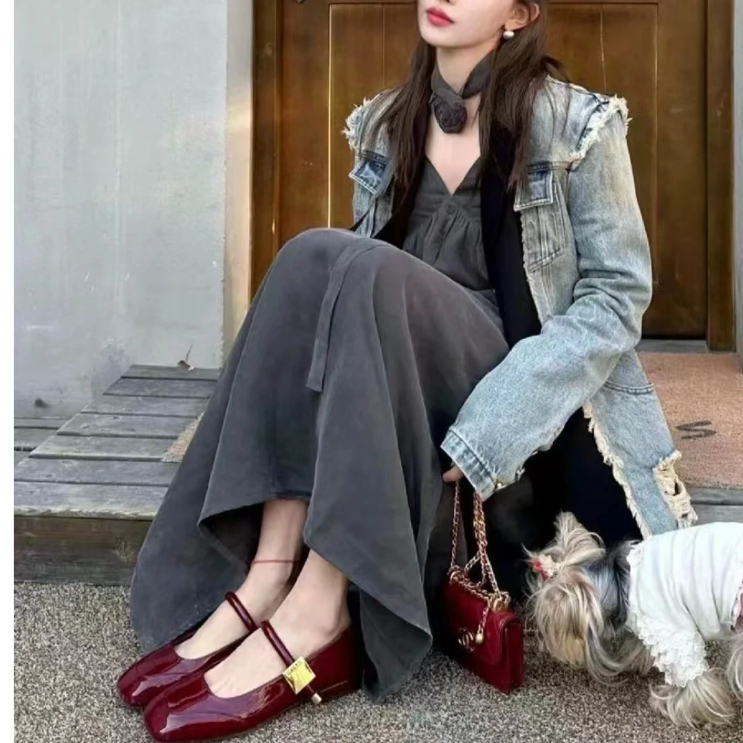 A高级车厘子红色玛丽珍港风感风吹半夏同款特别百搭随性优雅高跟