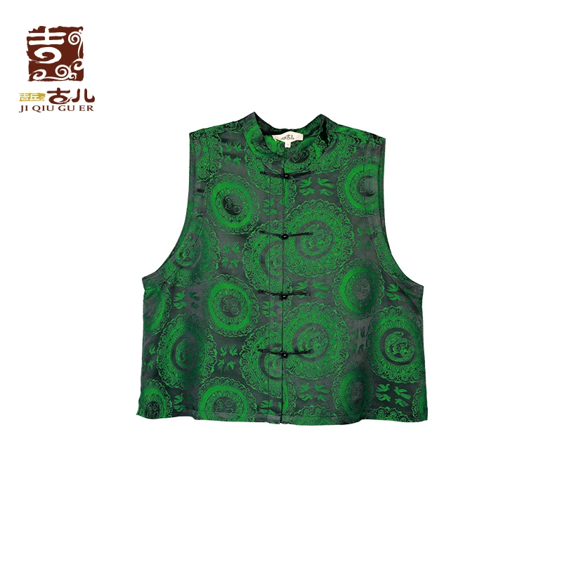 吉丘古儿花鸟集新中式提花马夹G242Y071复古时尚民族风无袖马甲