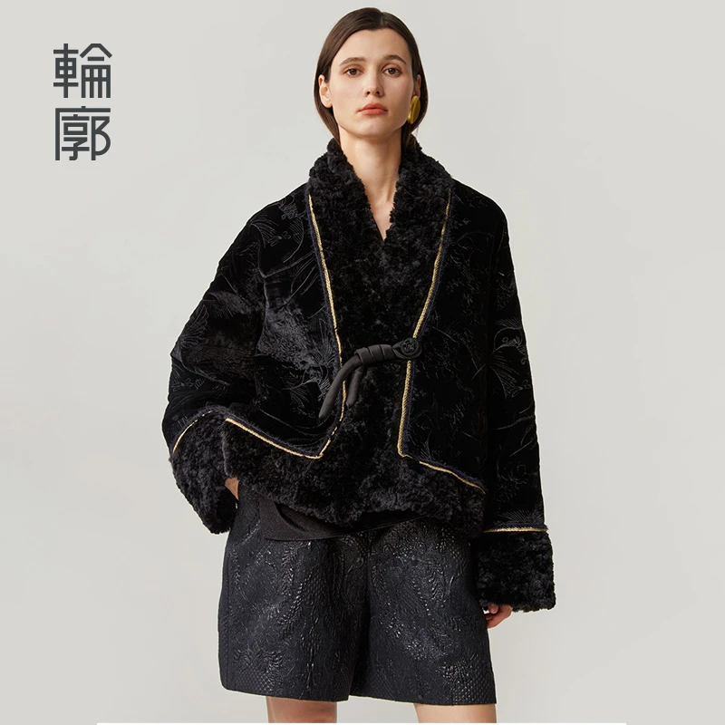 轮廓山河墨大气棉服新中式外套宫廷国风上衣宽松百搭休闲L244Y007