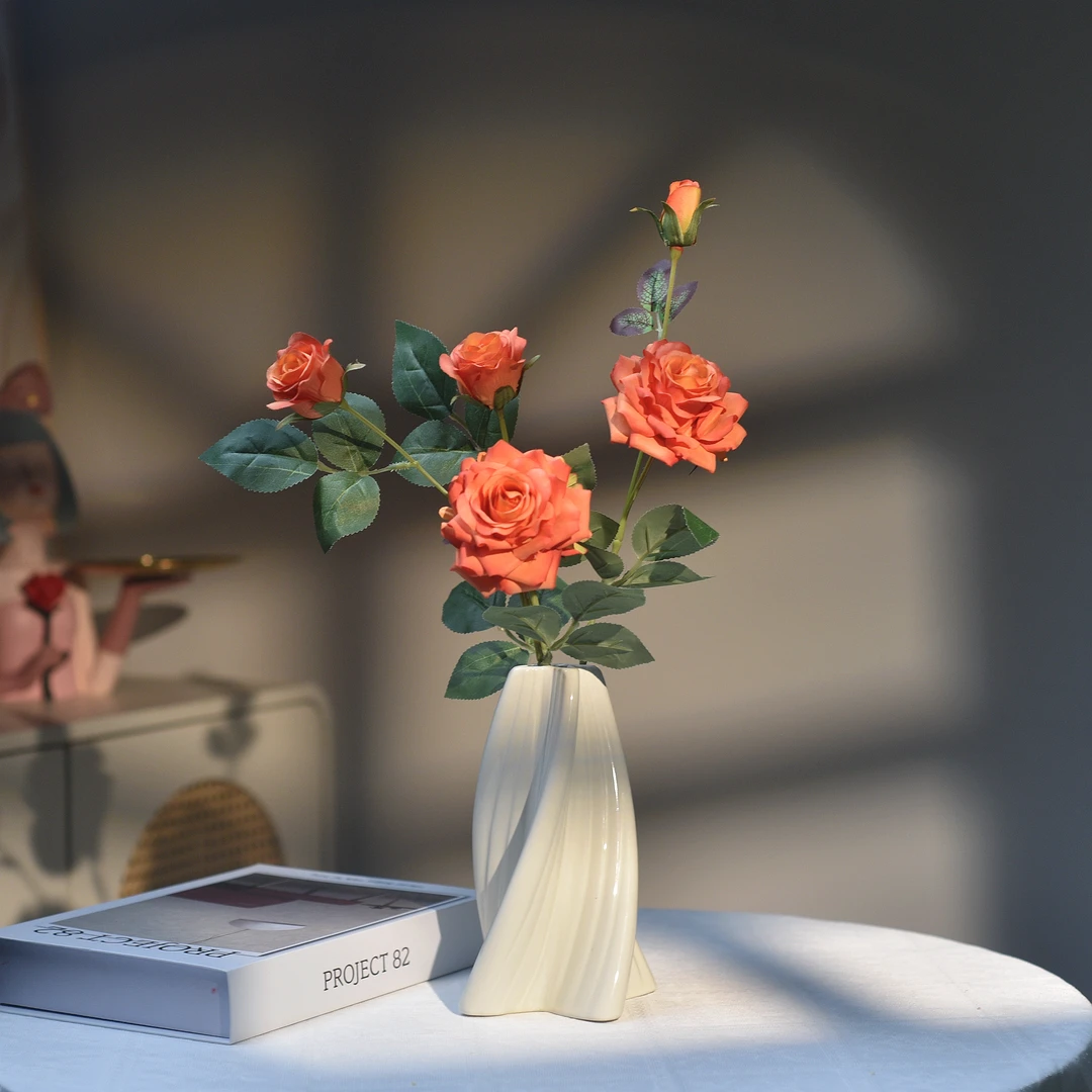 《橙色玫瑰》陶瓷花瓶创意假花仿真花客厅摆设餐桌花摆花艺装饰摆件
