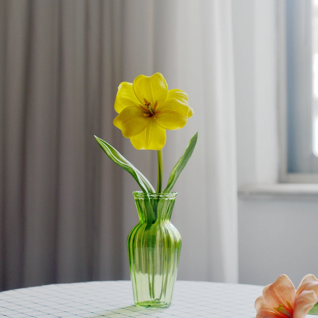 手感开花郁金香摆件餐桌仿真花假花插花束客厅绢花装饰品干花家居