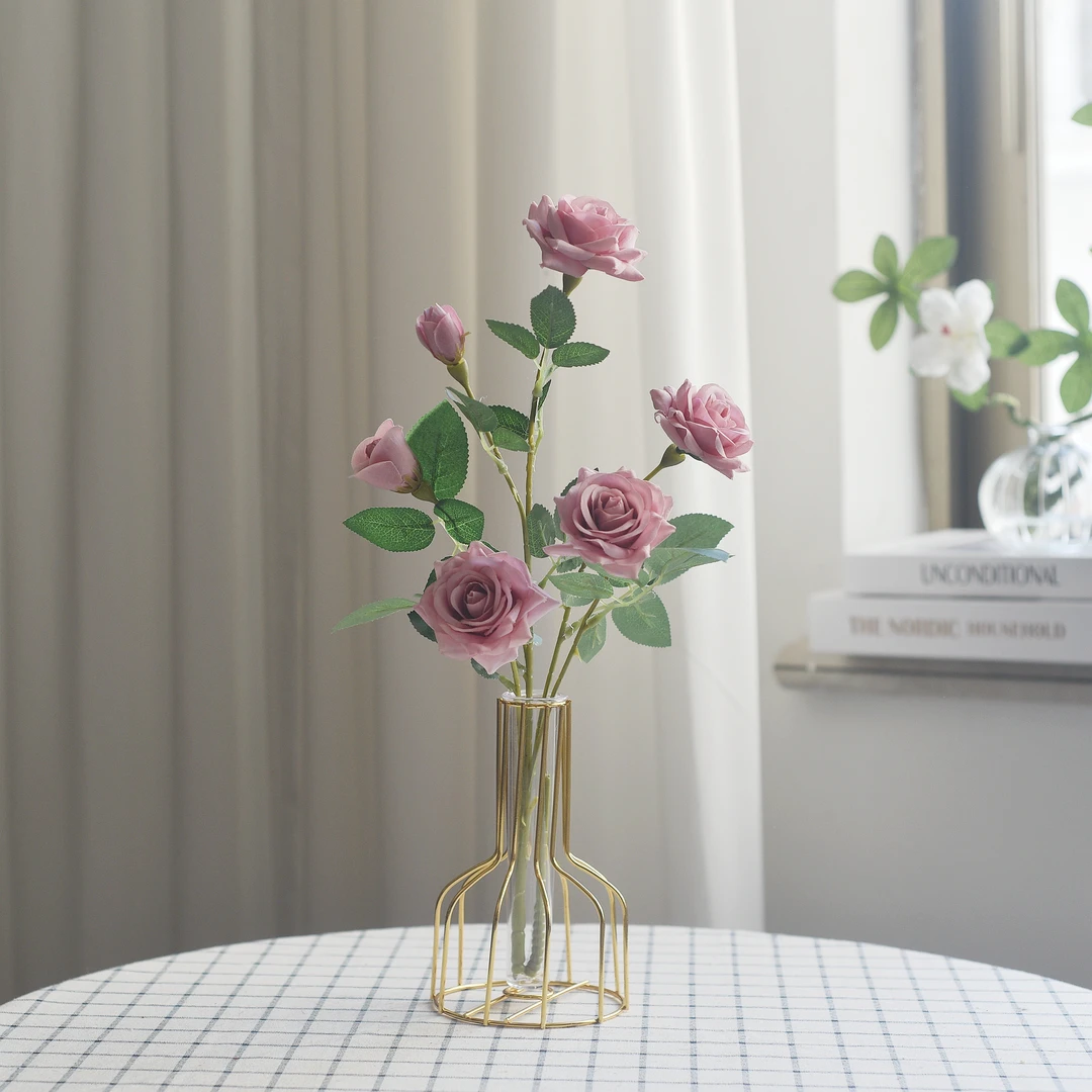 《6头玫瑰花》假花仿真花客厅摆设餐桌装饰干花塑料室内插花艺摆件