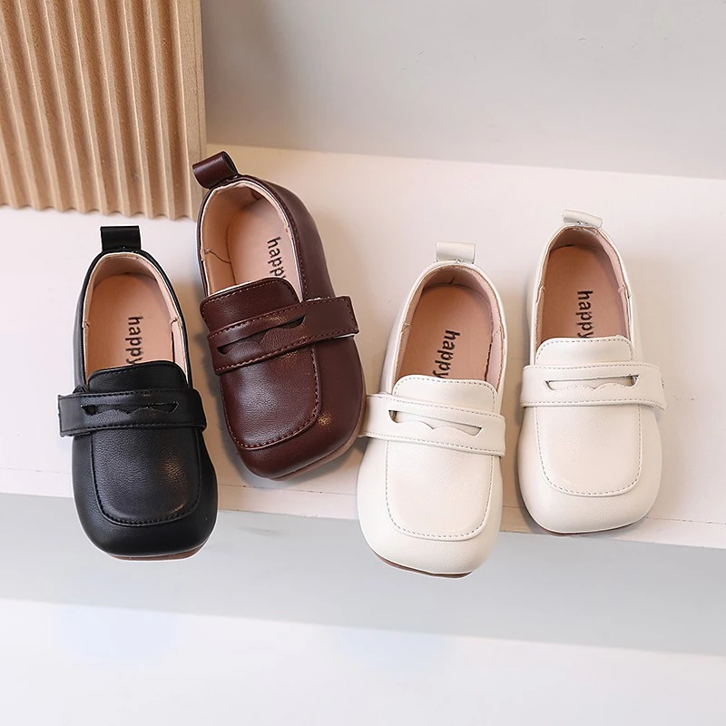 韩版童鞋2023春季男童女童正装皮鞋宝宝方头魔术贴一脚蹬英伦鞋子