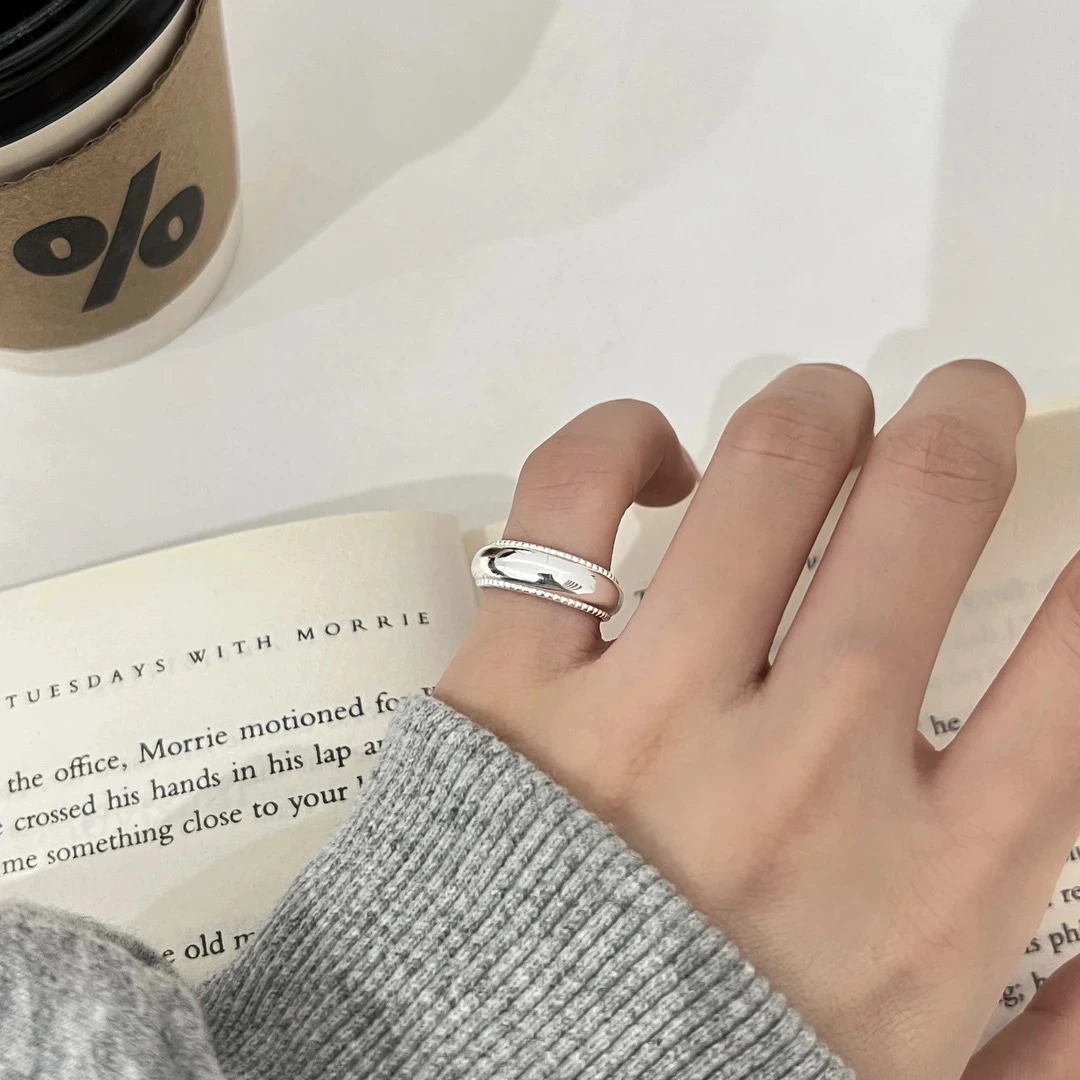 925银戒指 《纪念册》韩版时尚个性冷淡风光面豆豆拼接纯银尾戒