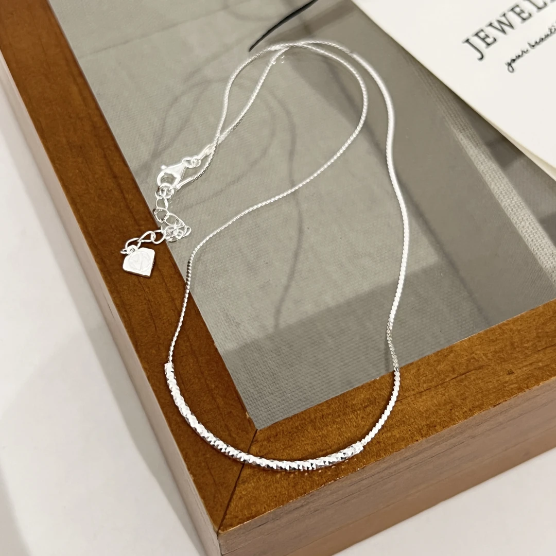 坠链均925银 轻奢简约时尚小众微笑弧形波光粼粼纯银项链39+5cm