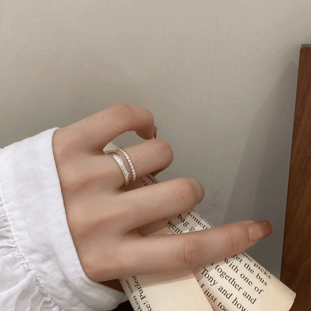 925银戒指 《豆豆》轻奢简约时尚个性冷淡风双层豆豆开口纯银尾戒