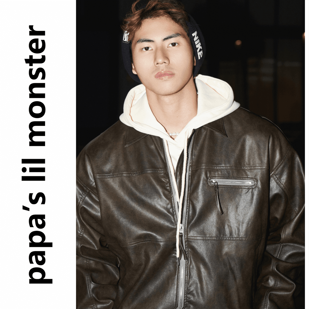 lil monster复古水洗做旧皮衣外套冬季机车风夹克PU皮上衣男女款