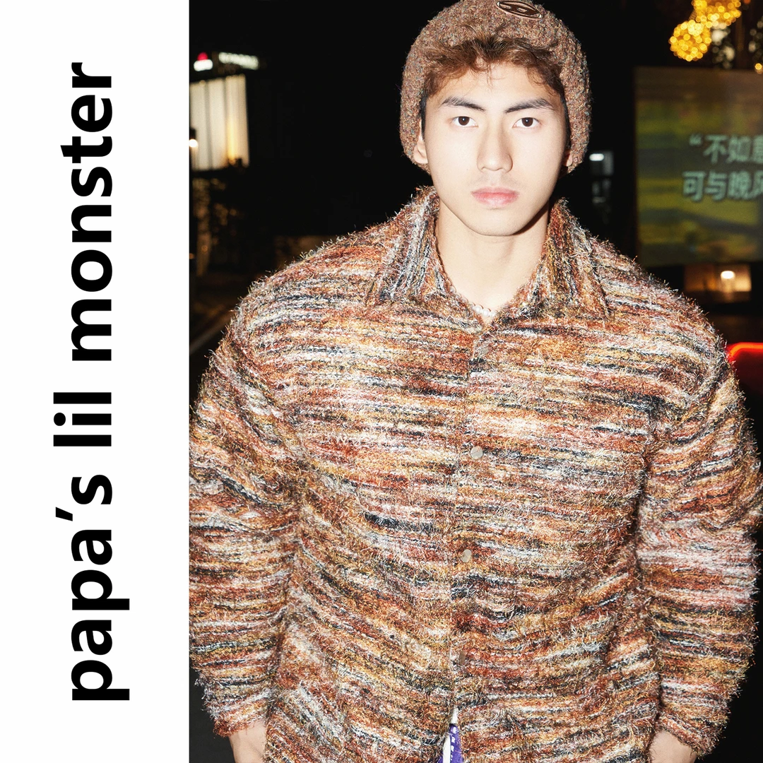 lil monster美式复古休闲花色针织开衫外套男秋冬新款外穿毛衣