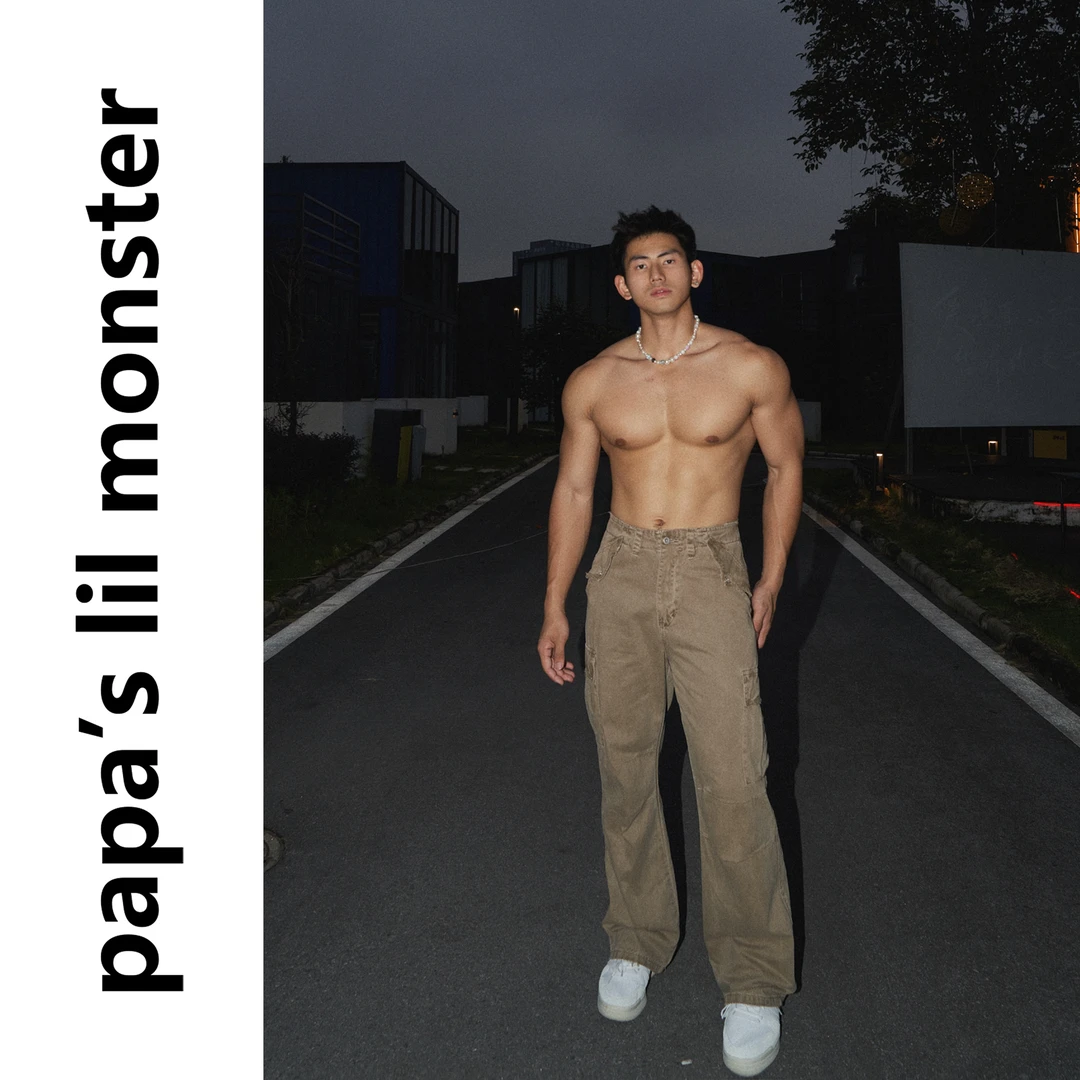 lil monster夏季复古磨毛做旧破坏毛边美式牛仔裤男街头感氛围