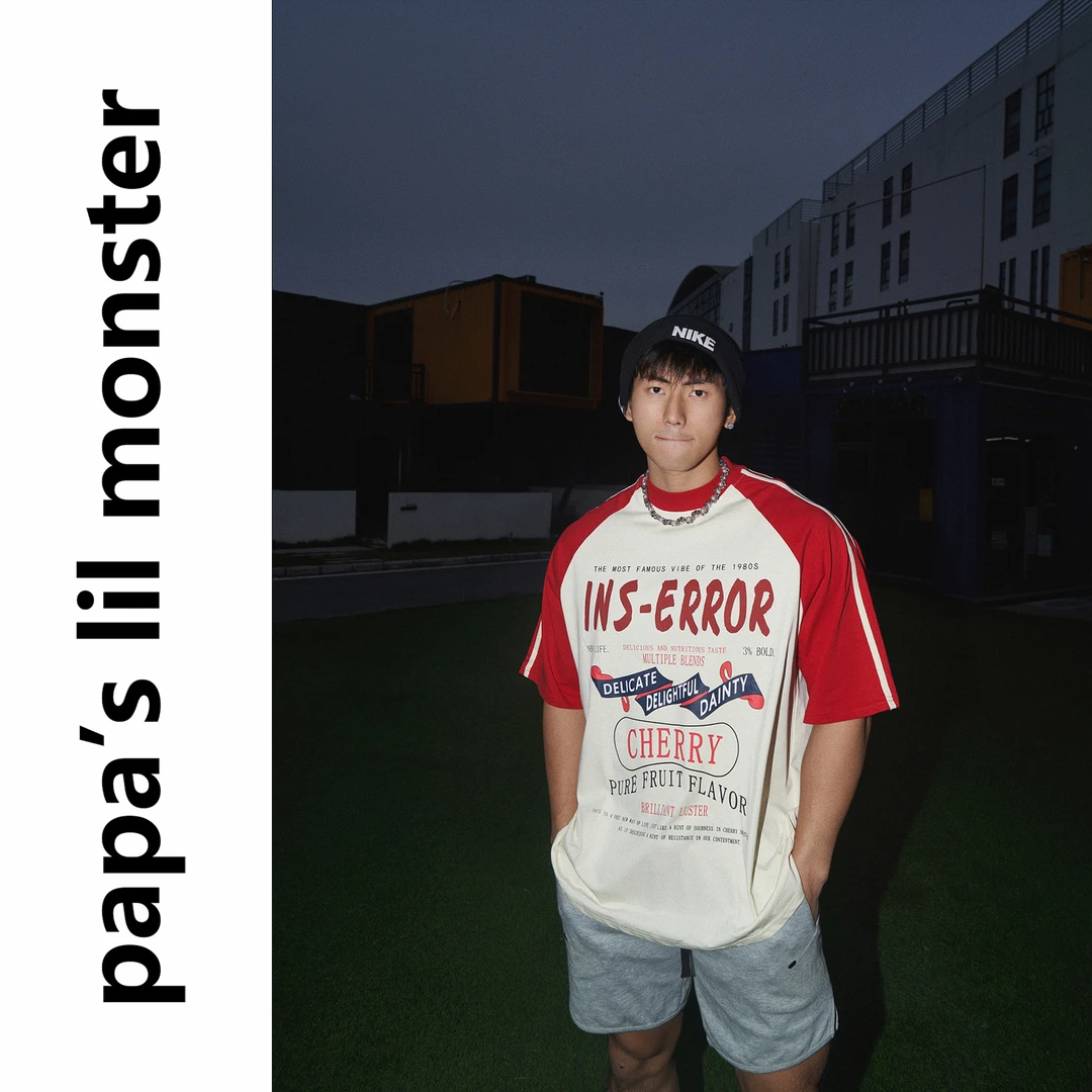 lil monster美式夏季短袖T恤男插肩撞色宽松潮牌oversize半袖上衣