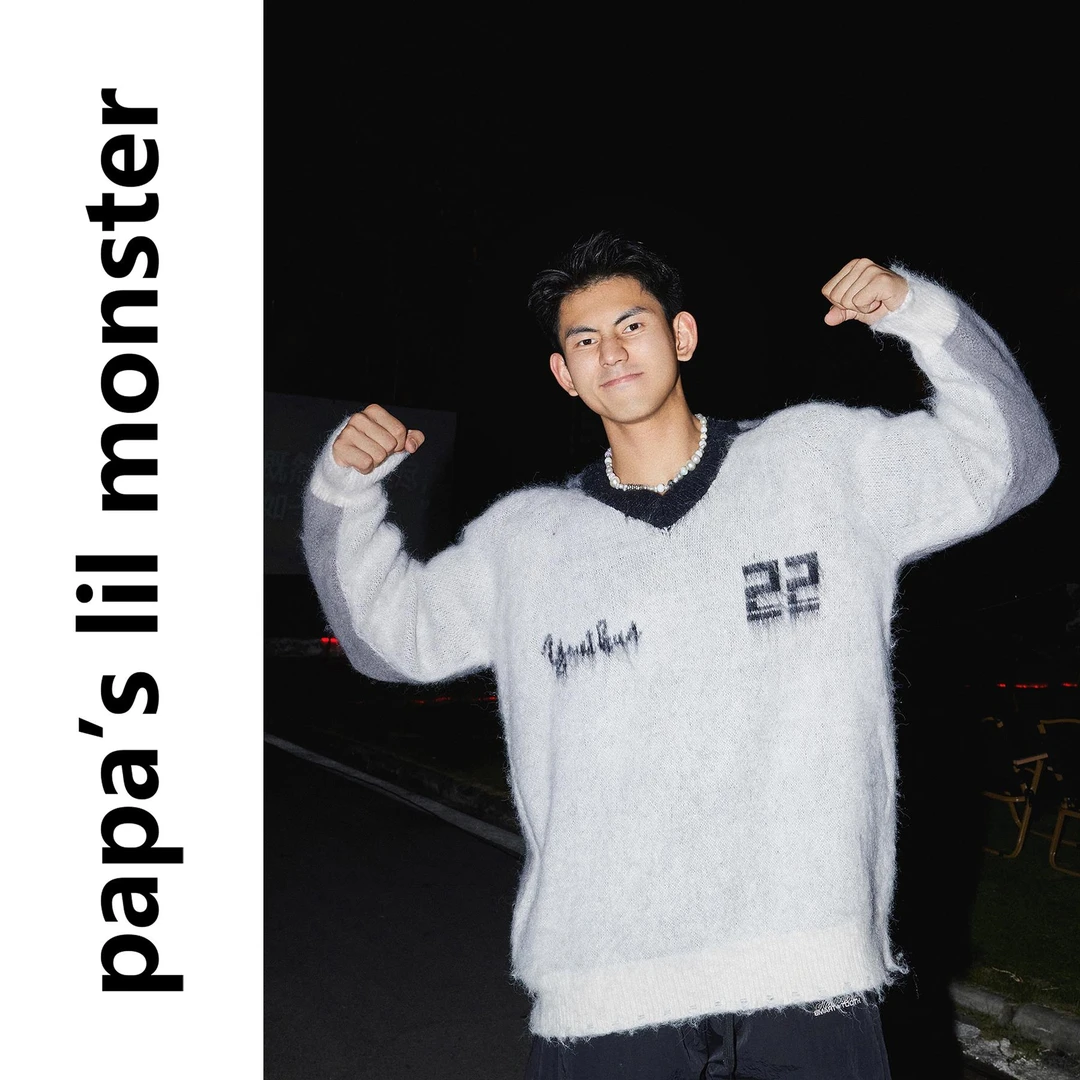 PAPASLILMONSTER美式校园运动风撞色渐变针织衫入冬氛围感毛衣