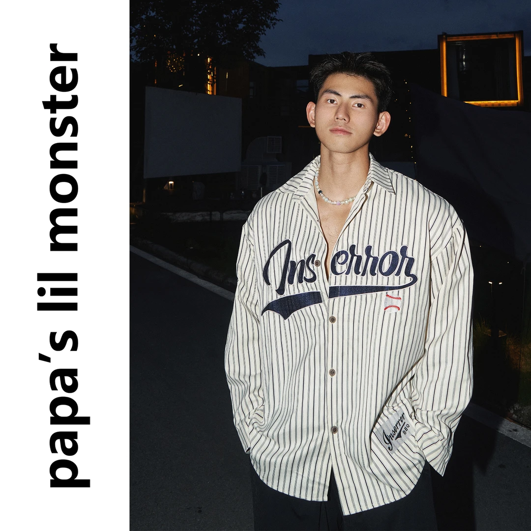 PAPASLILMONSTER秋季美式街头风衬衫男 休闲时尚刺绣长袖衬衣女