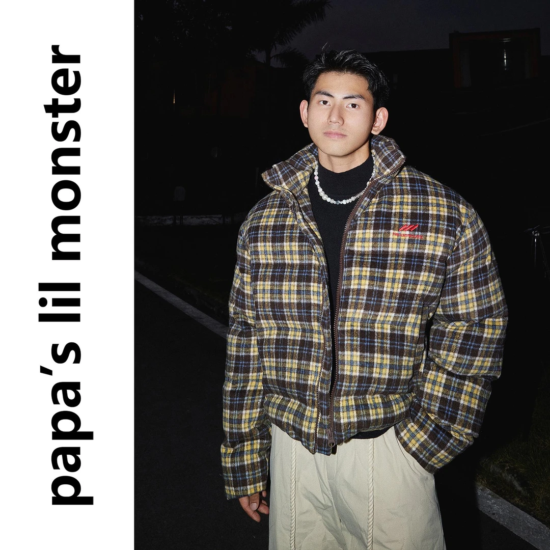 PAPASLILMONSTER美式复古 Vintage 质感法兰西格纹撞色棉服外套