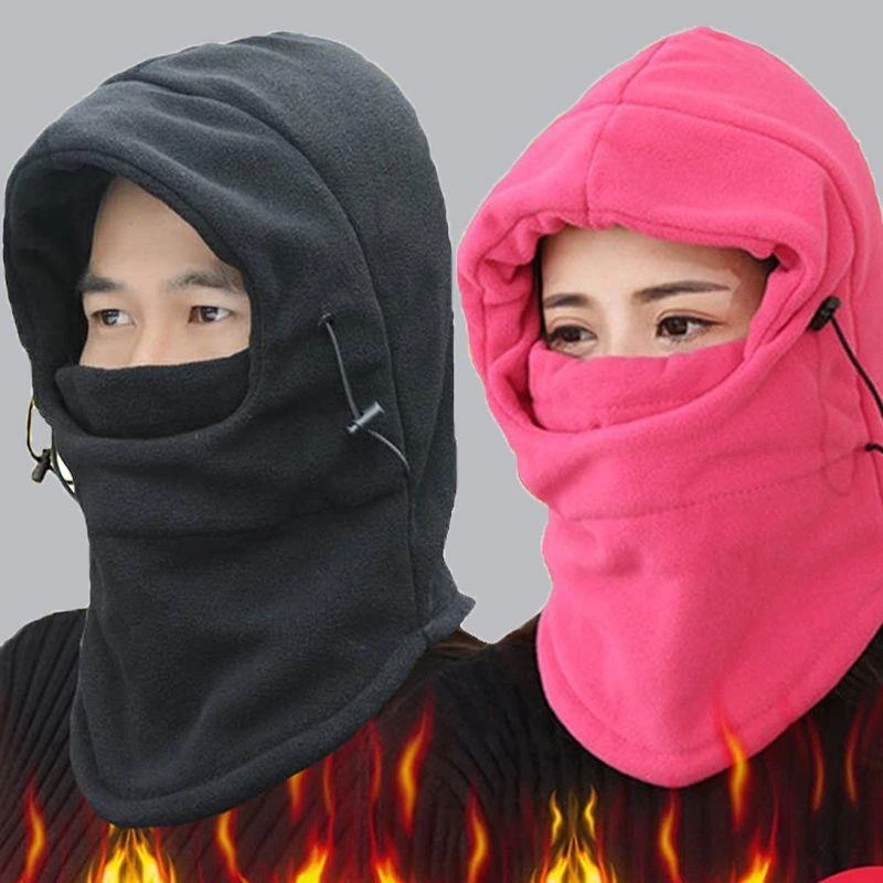 冬季骑行保暖帽女加绒加厚抓绒帽口罩围脖面罩套头三合一帽子男
