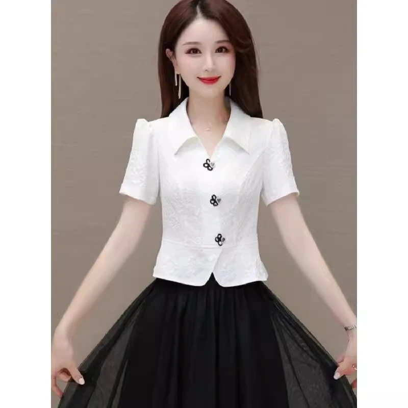 短袖衬衫盘扣设计感小众新款独特减龄别致小衫收腰短款上衣