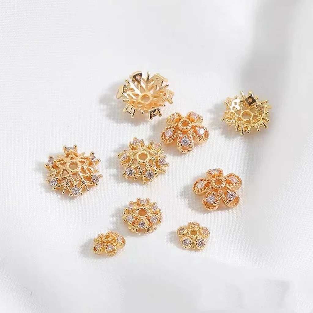 花托14k微镶锆石花托雪花片diy饰品手工材料串珠珠托隔片